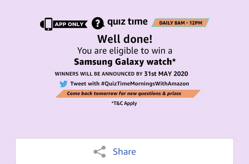 Amazon Quiz 21 April 2020 Answers Win Samsung Galaxy Watch