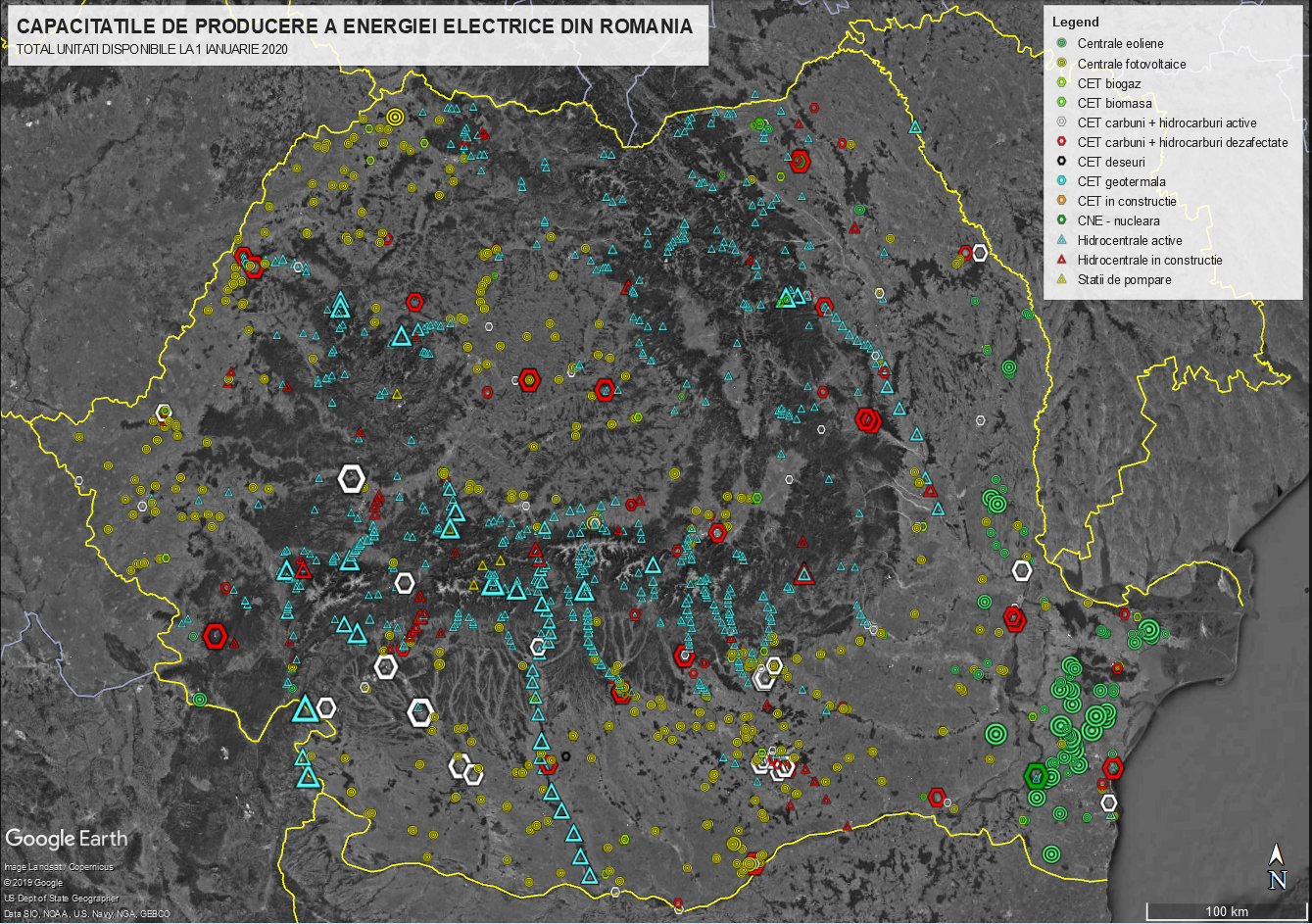 Capacitati de productie a energiei electrice din Romania si analiza pe