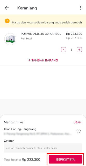 Keranjang Pemesanan Obat Online Melalui aplikasi Halodoc