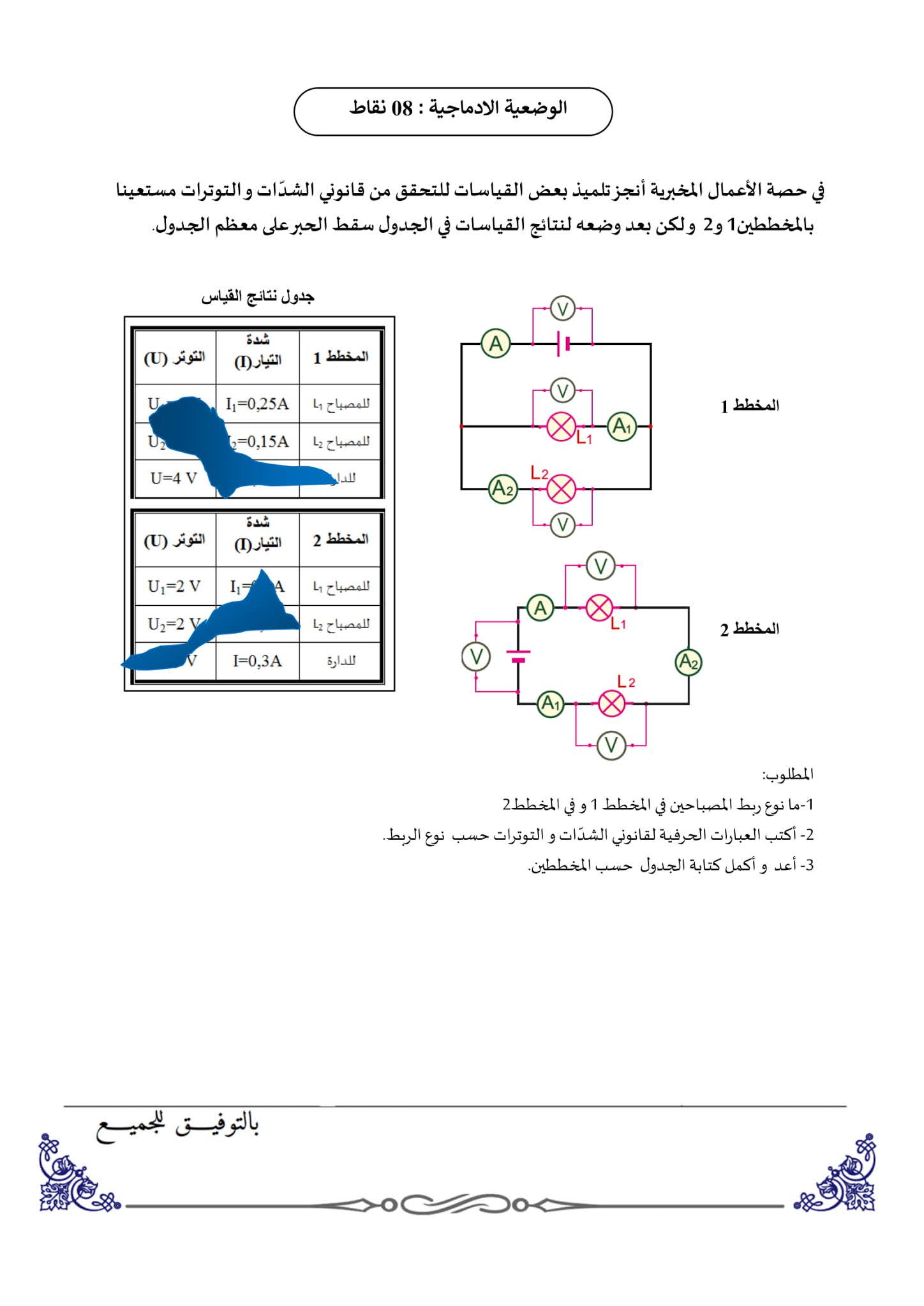 إختبار الفيزياء الفصل الثاني للسنة الثالثة متوسط - الجيل الثاني نموذج 4