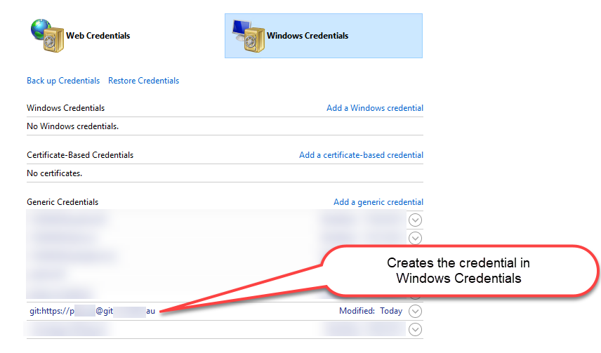 Configure git bash to use Windows Credential Manager