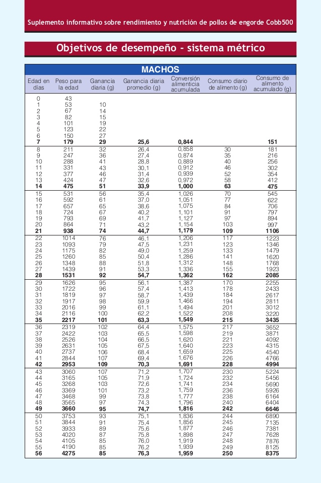 Картинки ТАБЛИЦА ВЕСОВ БРОЙЛЕРА КОББ 500