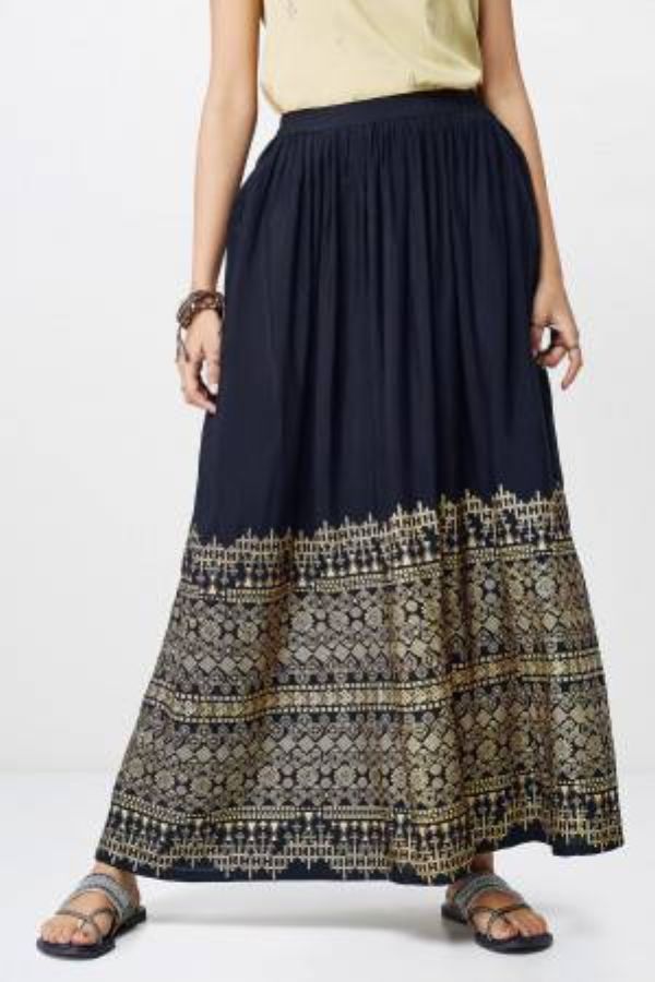 Black Geometric Foil Print Skirt