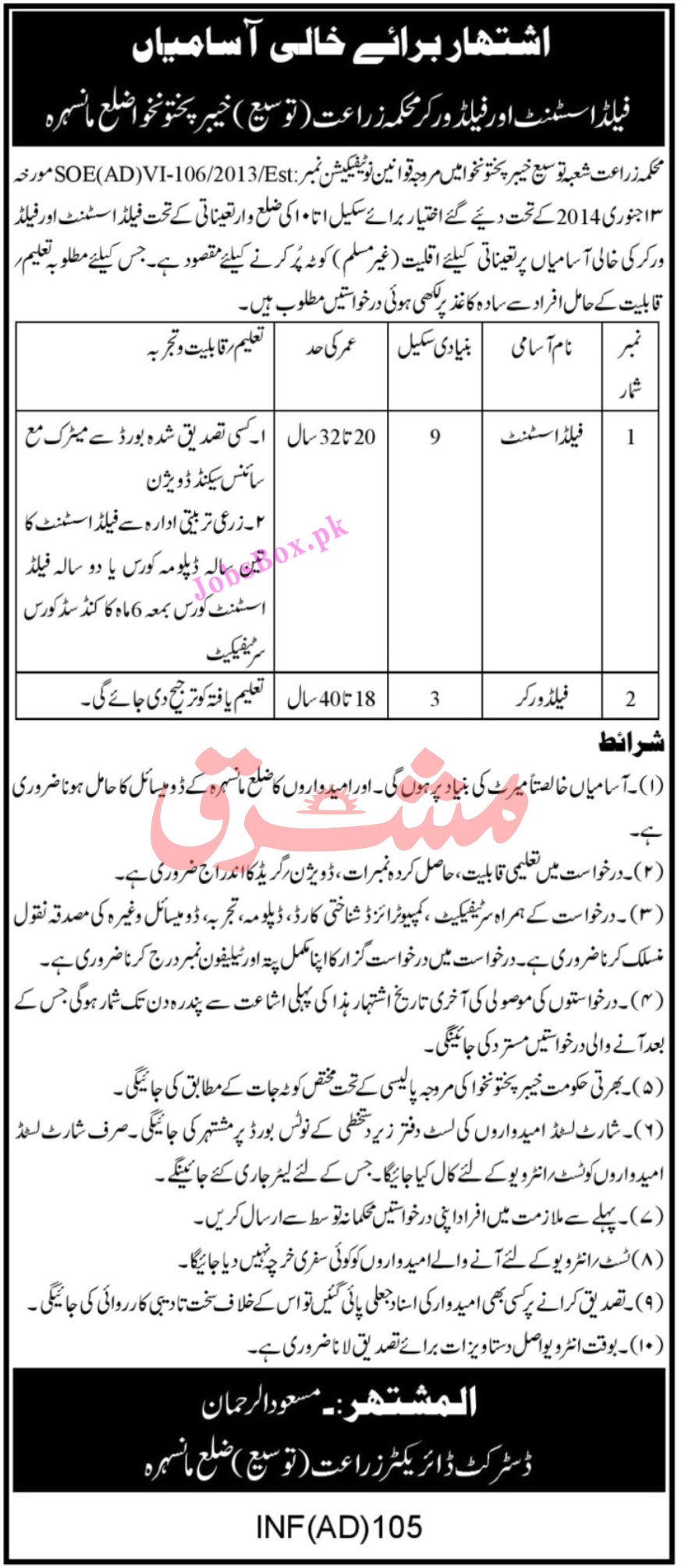 Agriculture Department KPK Jobs 2021 Latest in Mansehra