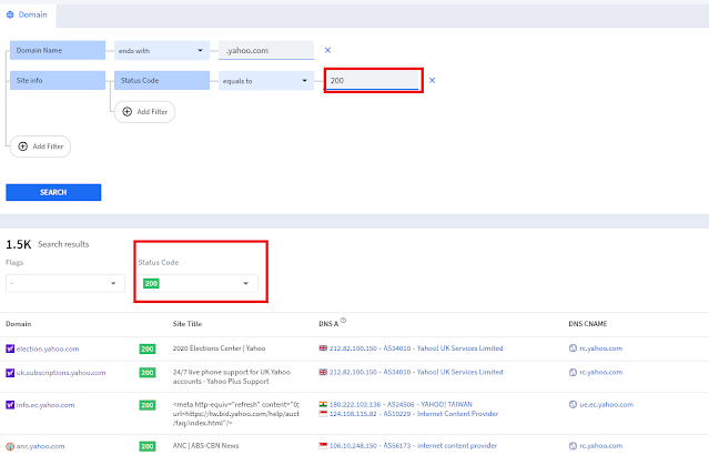 Browsing targets by status code (for example, 200 status code)