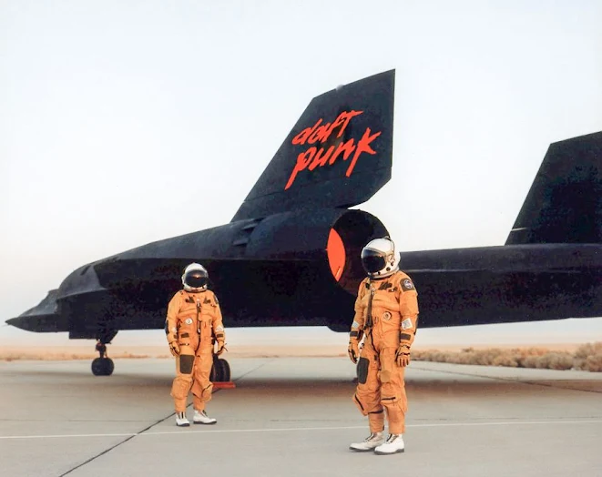 Daft Punk pause for a moment before blasting-off in their Lockheed SR71 Blackbird