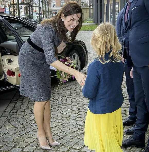 Crown Princess Mary is wearing her Prada peter pan collar midi dress