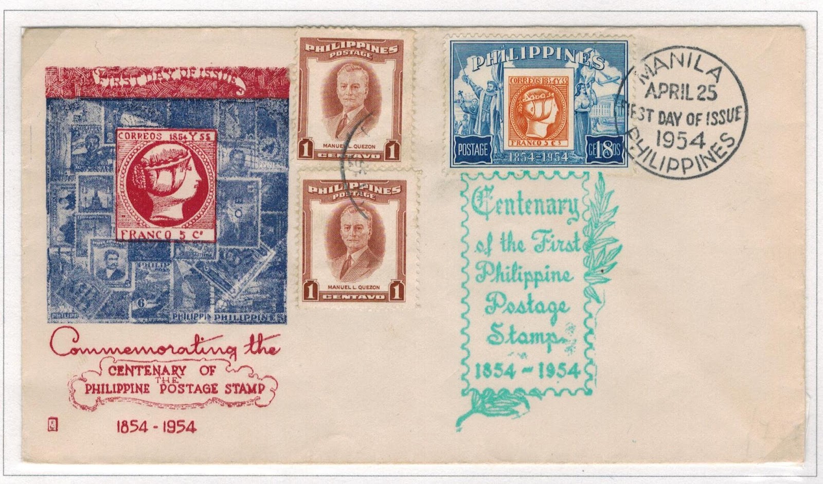 Philippine Republic Stamps 1954 Centenary of First Philippine Stamp