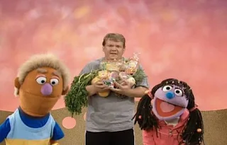 Andy Ritcher and Grover's assistants Bobby and Sissy explain that there are many healthy foods. Sesame Street Happy Healthy Monsters