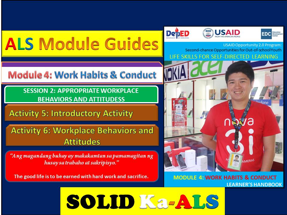 Alternative Learning System: GUIDES & SAMPLE ANSWERS of Activity 5 & 6