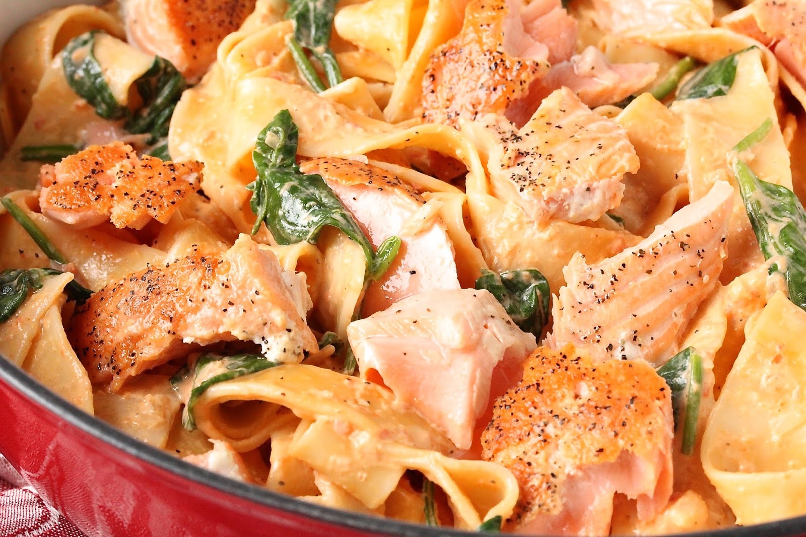 SALMON PAPPARDELLE IN ROASTED RED PEPPER CREAM SAUCE In Good Flavor