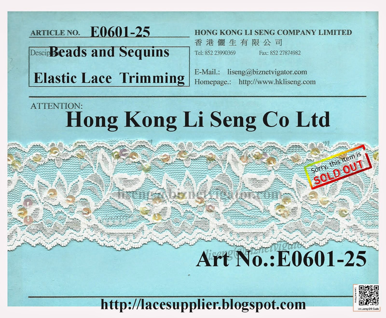 Elastic Lace With Beads and Sequins Manufacturer - Hong Kong Li Seng Co Ltd