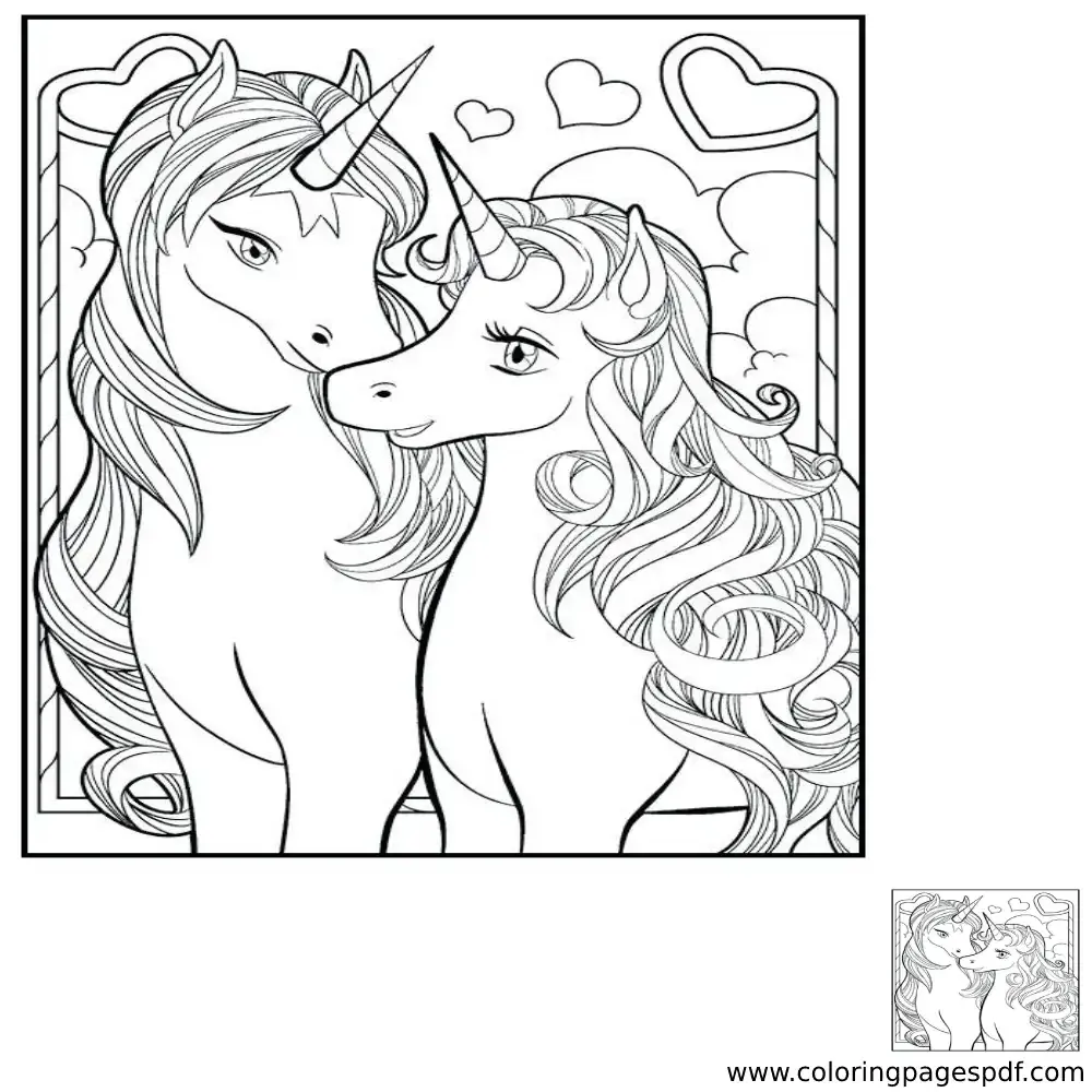 Coloring Page Of A Unicorn Couple