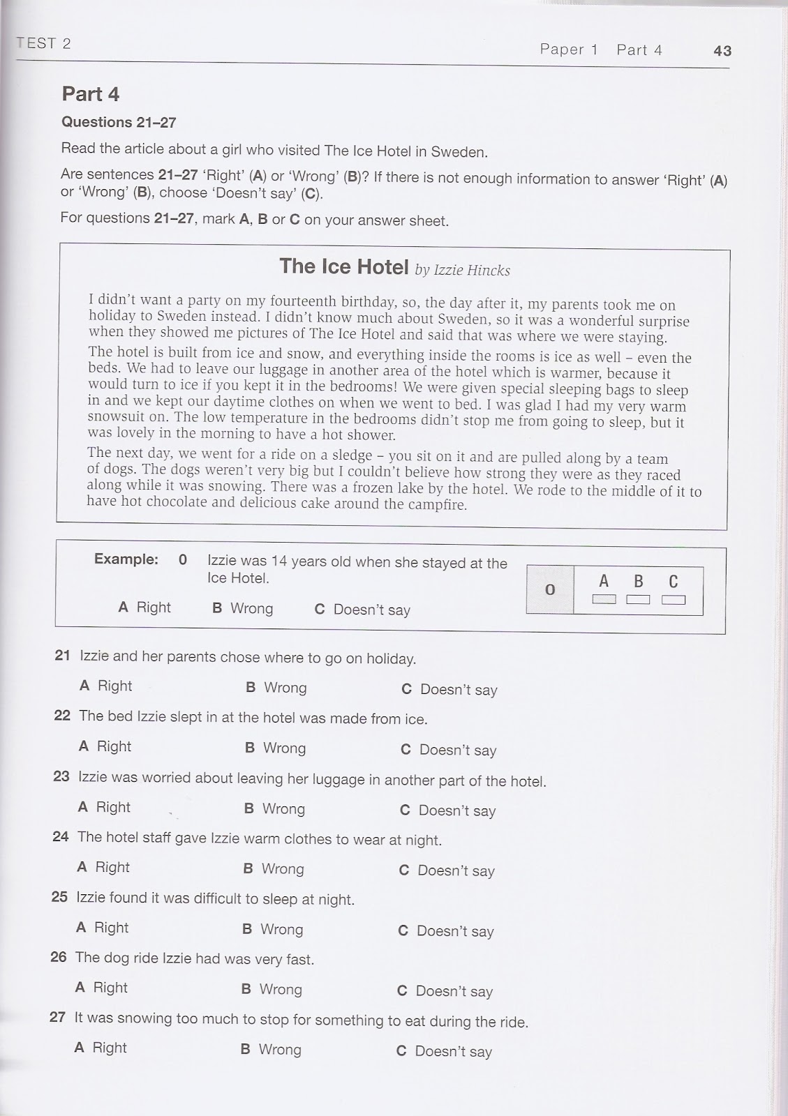 Exámenes de Cambridge Reading & Writing Test 2 (KET)