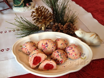 Christmas Cookies, cherry centers, maraschino cherries