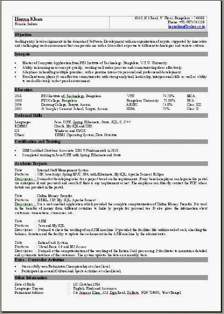 One Page Resume Format - One Page Resume Format.JPG