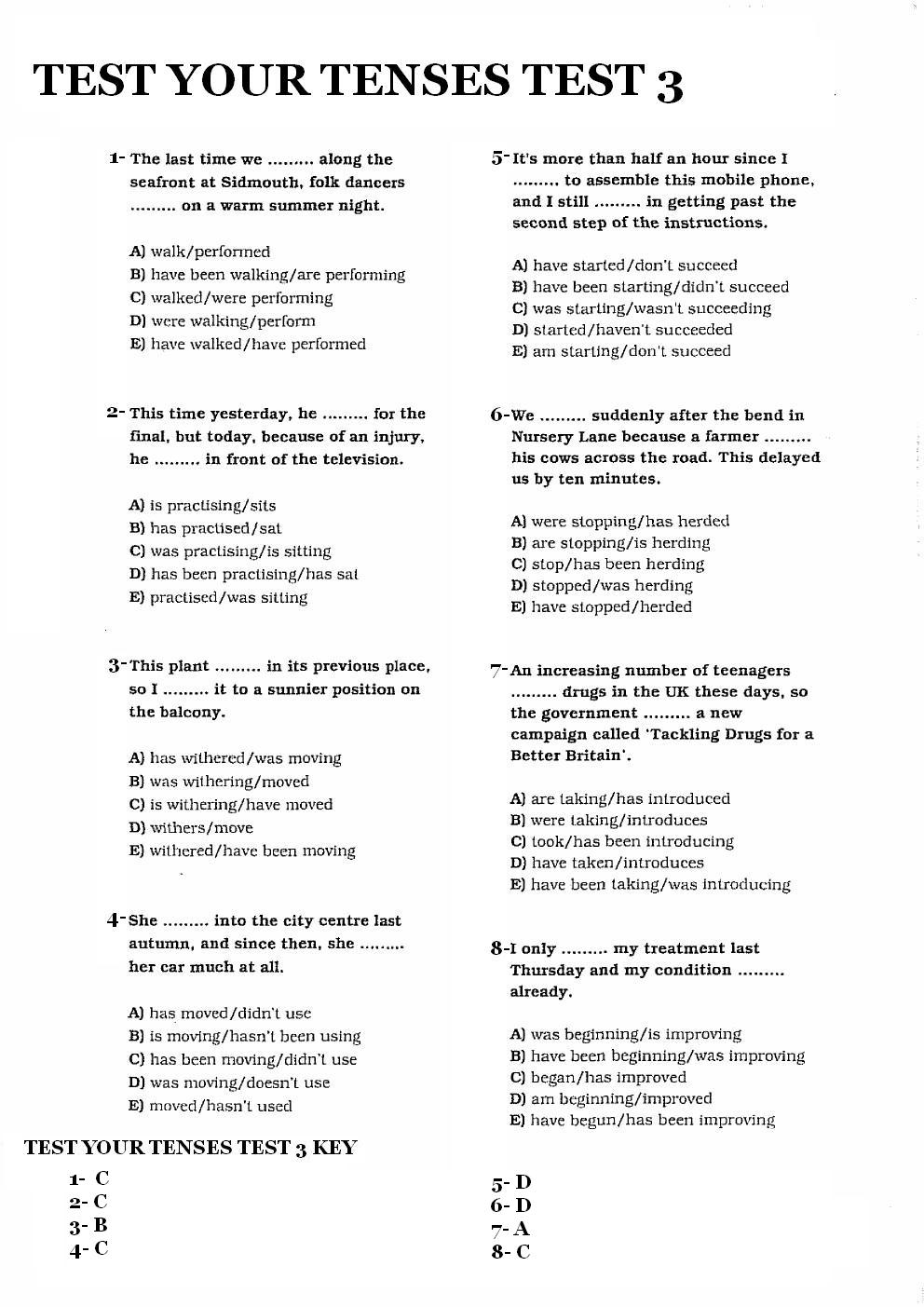 Mixed tenses exercises - multiple choice picture