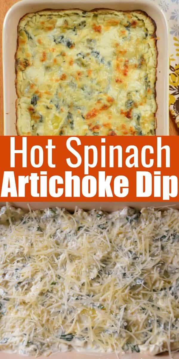 Hot Spinach Artichoke Dip is a favorite appetizer for any type of gathering. Whether we need an easy Thanksgiving appetizer or snacks for Super Bowl. Spinach Artichoke Dip is a creamy cheesy dip made with cream cheese, sour cream, a little mayo, and parmesan cheese as a base for fresh spinach and artichoke hearts from Serena Bakes Simply From Scratch.