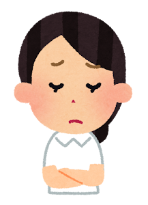 ナースキャップのない女性看護師のイラスト「困った」