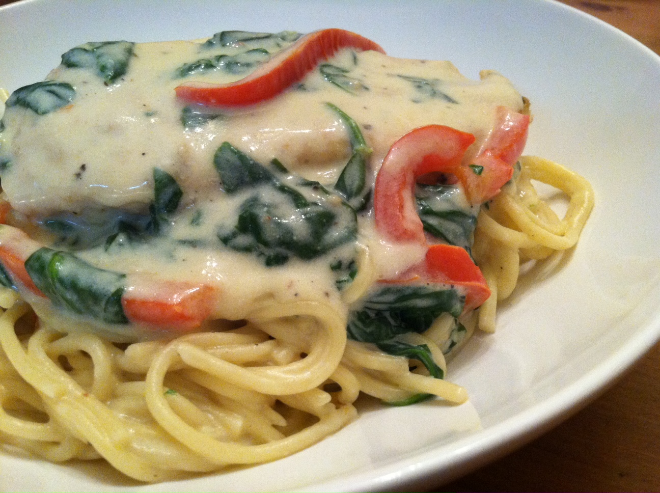 Vicky's Online Cookbook Pasta with Spinach Red Pepper Cream Sauce