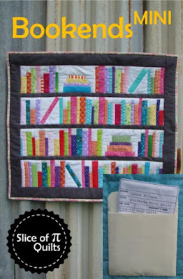Bookends Mini bookshelf library quilt with library pocket and card label