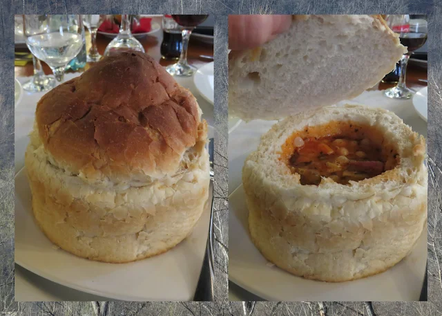 Romanian soup in a breadbowl