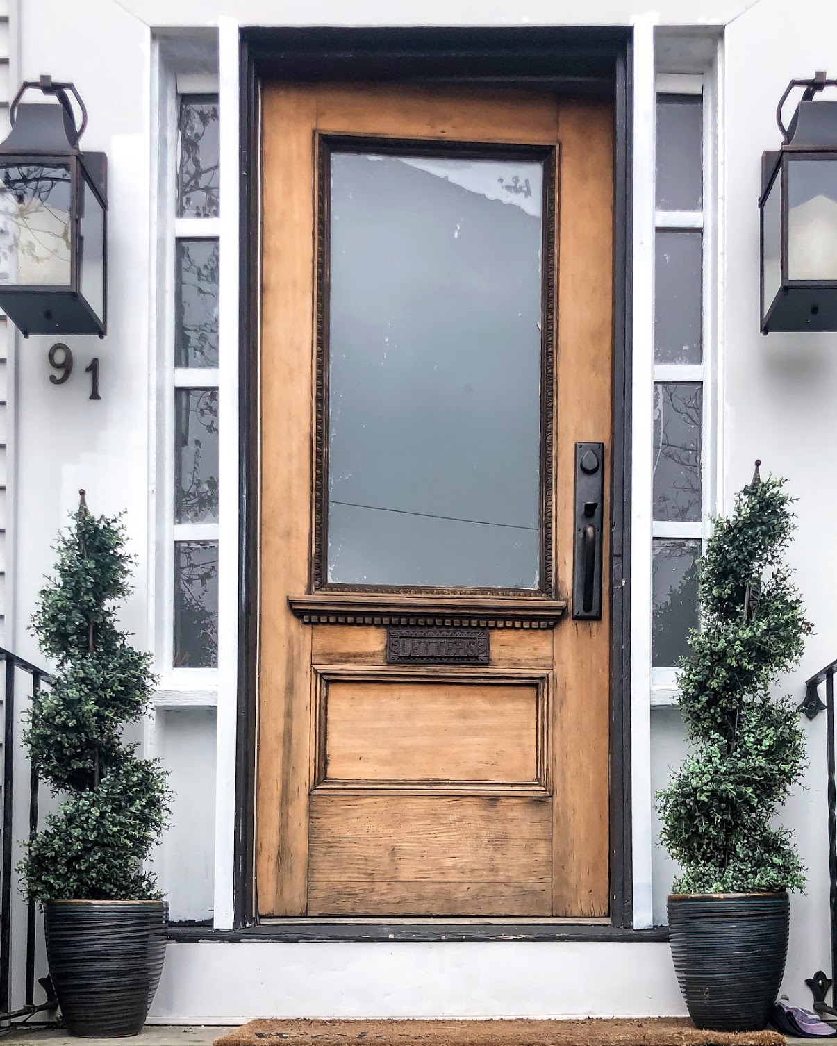 Frosted Glass And House Number On Our Antique Front Door