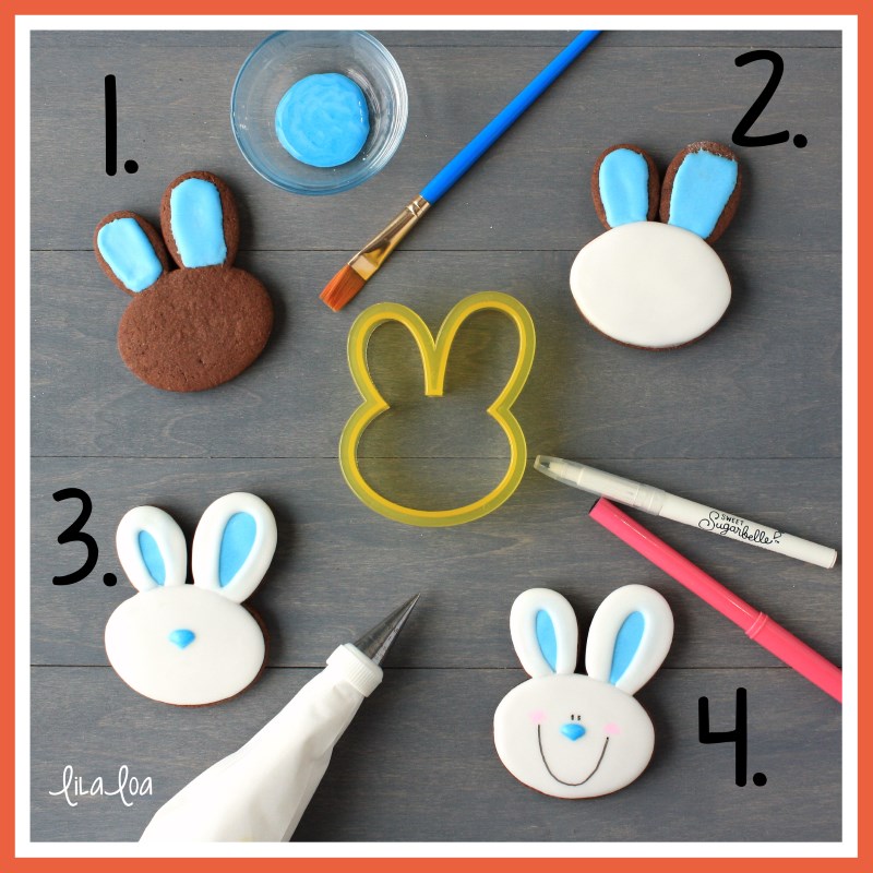 Step by step Easter bunny sugar cookie decorating tutorial