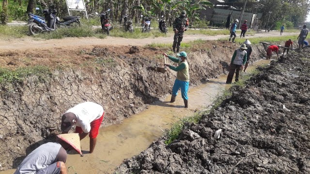 TNI Manunggal Dengan Rakyat, Babinsa Wringinjajar Koramil 12/Mranggen Bantu Kerja Bakti Warga   
