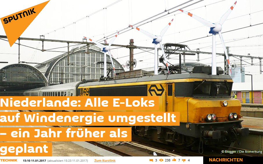 Niederlande: Alle E-Loks auf Windenergie umgestellt – ein Jahr früher als geplant Niederlande: Alle E-Loks auf Windenergie umgestellt – ein Jahr früher als geplant