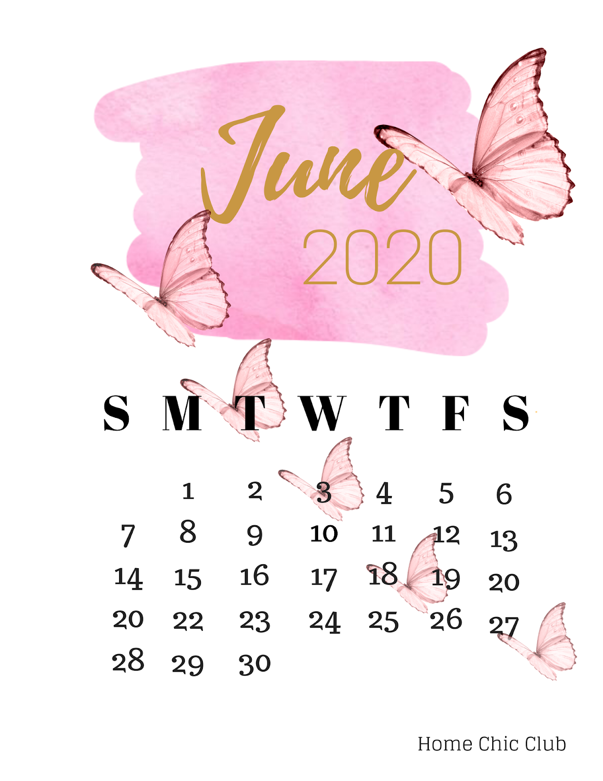 June 2020 Free Printable Calendar Home Chic Club June 2020 Free