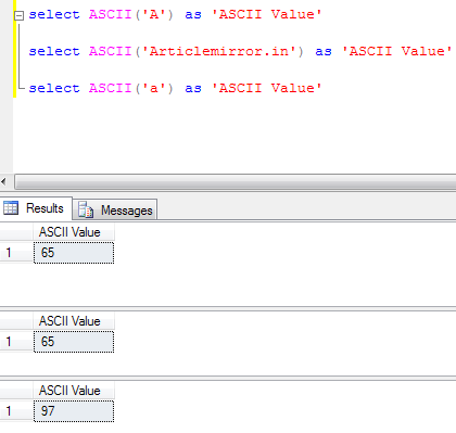 Sql server ASCII function