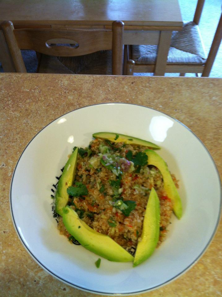 Life After Meat Quinoa, red pepper and cucumber salad with avocado and