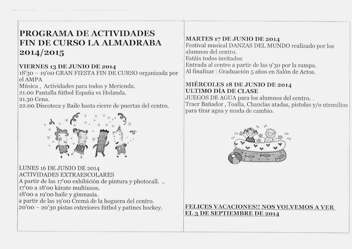 PROGRAMA DE ACTIVIDADES FIN DE CURSO 2013/2014 LA ALMADRABA