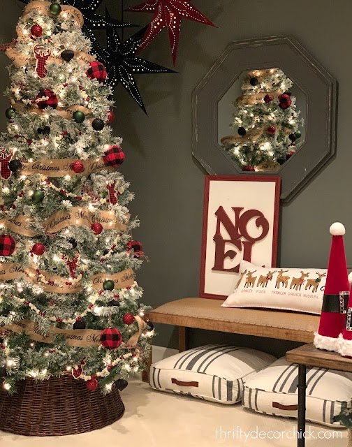 black green and red ornaments on tree