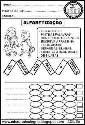 Atividades com frases para alfabetização,consciência fonológica