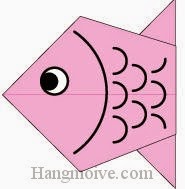 Bước 8: Vẽ mắt, vẽ vây cá để hoàn thành cách xếp con cá chép bằng giấy origami đơn giản.