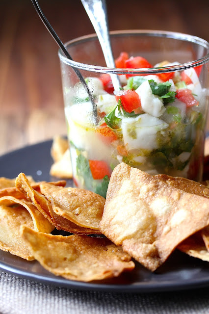 Spicy Halibut Ceviche with Casera Style Tortilla Chips from Karen's Kitchen Stories