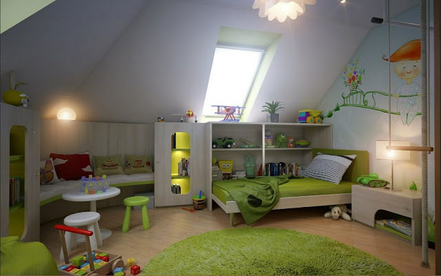 Kinderzimmer-junge-mit-Oberlicht-in-weiß-grün-modern-Design