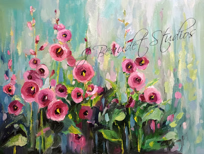 Pink Hollyhocks by artist Jennifer Beaudet Zondervan of California