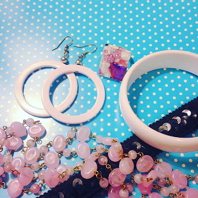 Pink, White and Black pin up accessories of the day - bargains from the dollar store and vintage handmedowns
