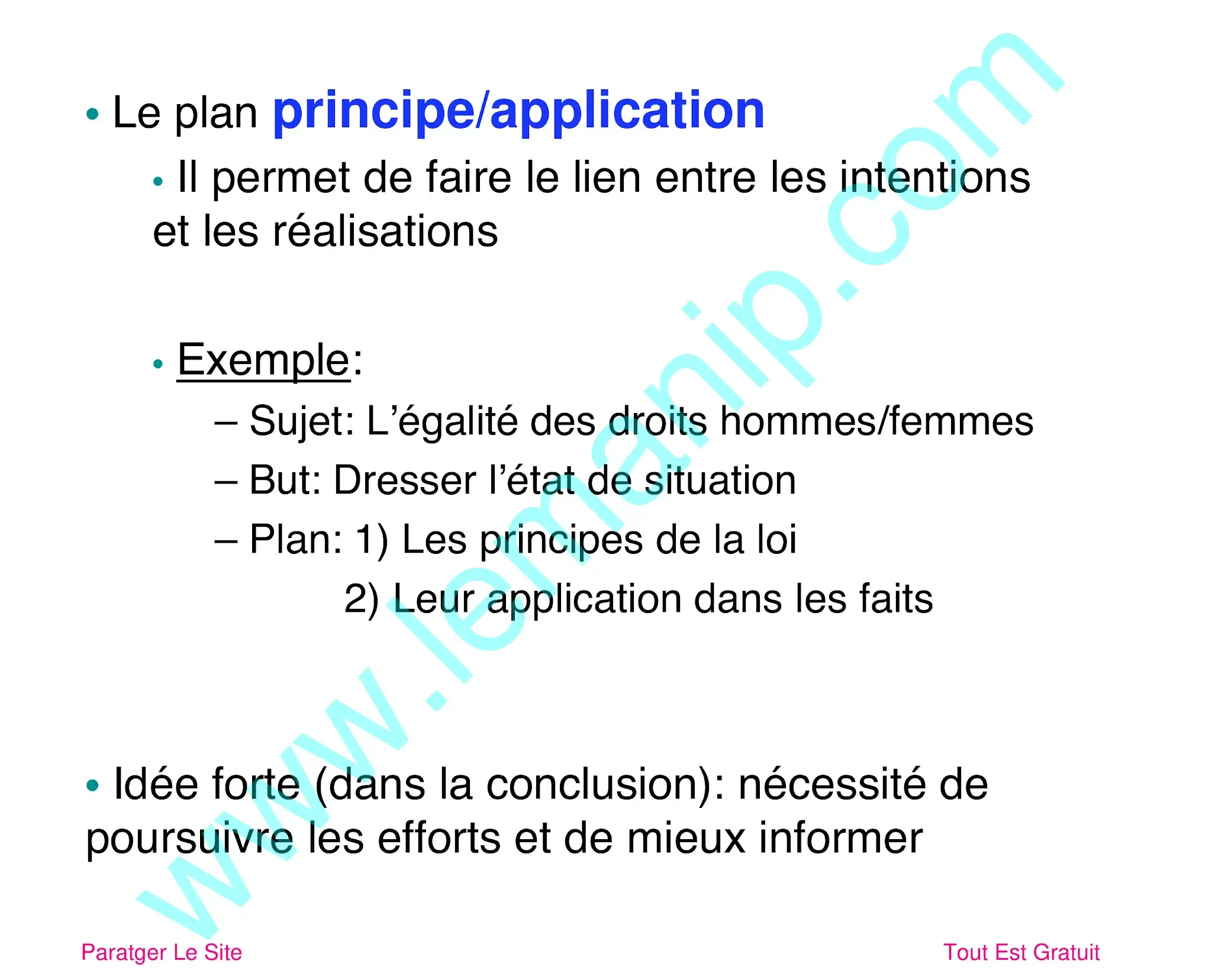 Le plan principe/application