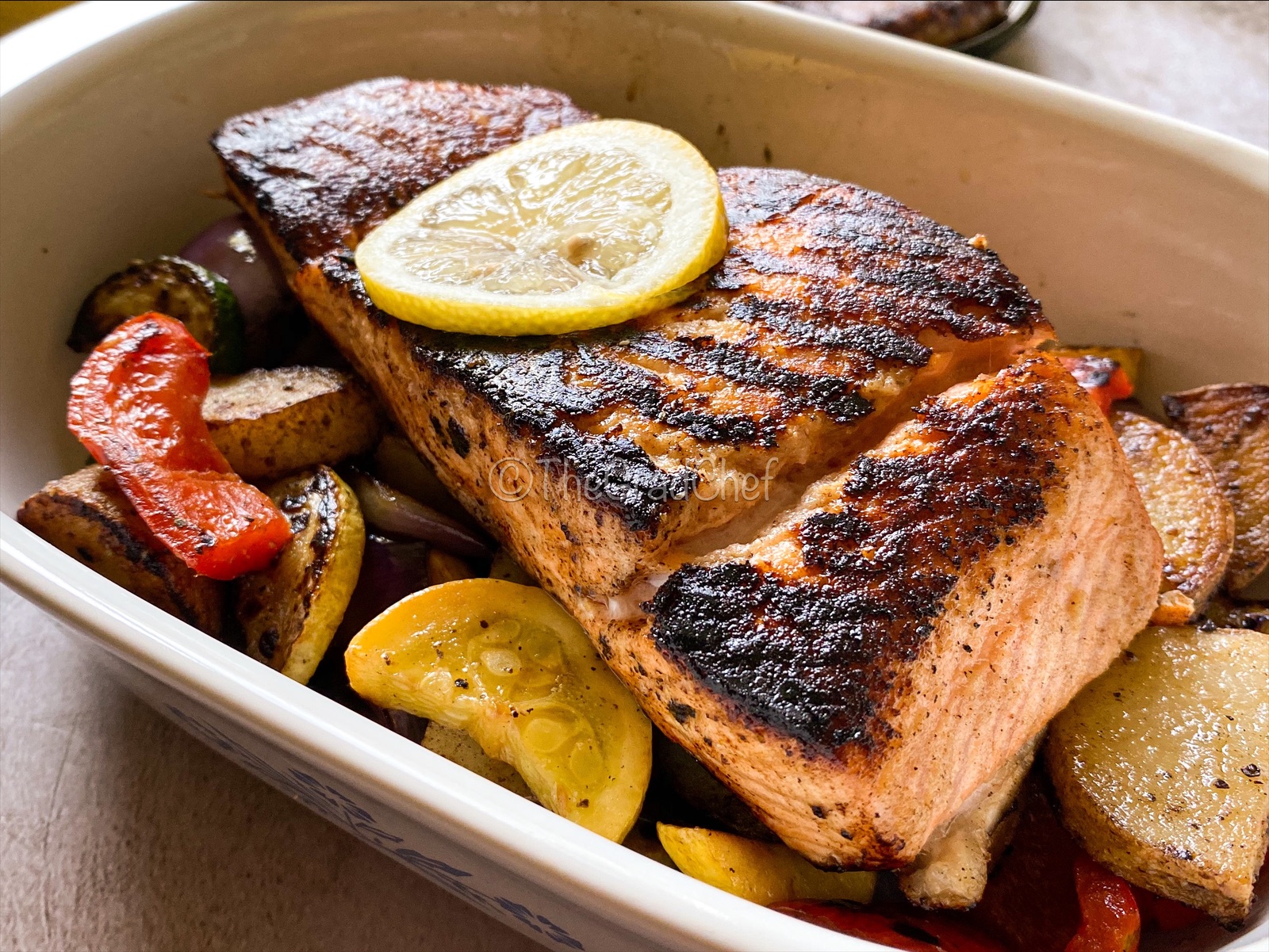 GRILLED SALMON WITH VEGETABLES
