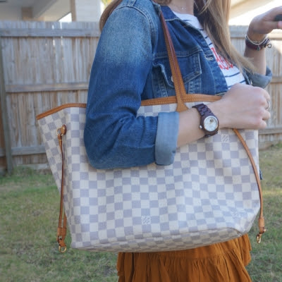 Away From Blue, Aussie Mum Style, Away From The Blue Jeans Rut: Sundresses  and Denim Jackets With Damier Azur Neverfull