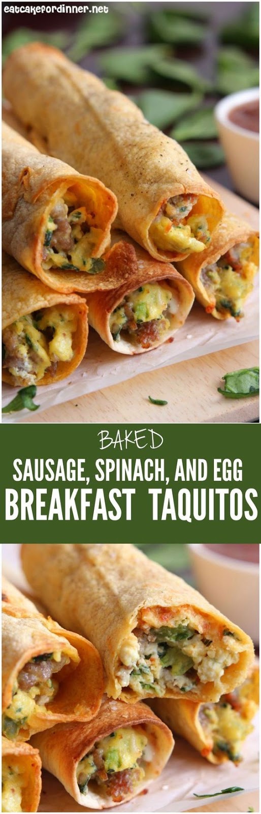 Baked Sausage, Spinach and Egg Breakfast Taquitos vegan recipe box