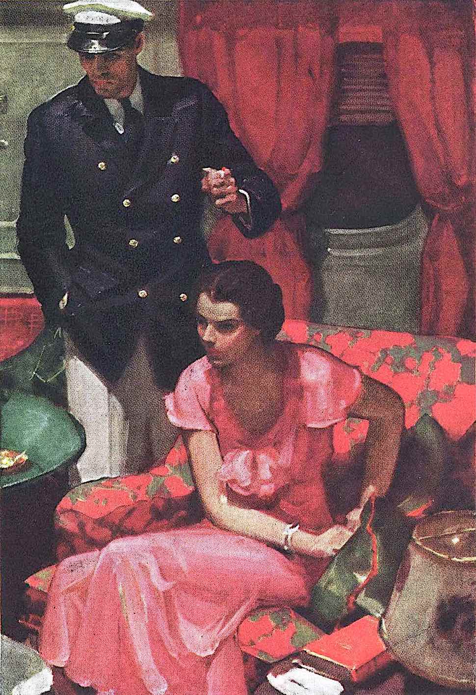 Mead Scheaffer illustration 1935 a Mead Scheaffer illustration 1935, an elegant man and woman are concerned