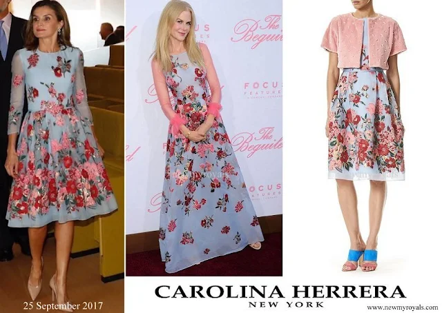 Queen Letizia wore Carolina Herrera Embroidered Dress from the Resort 2018 Collection