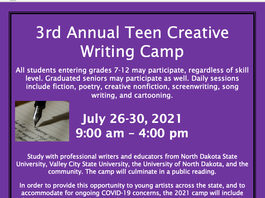 RRVWP: NOW OPEN: 3rd Annual Teen Creative Writing Camp