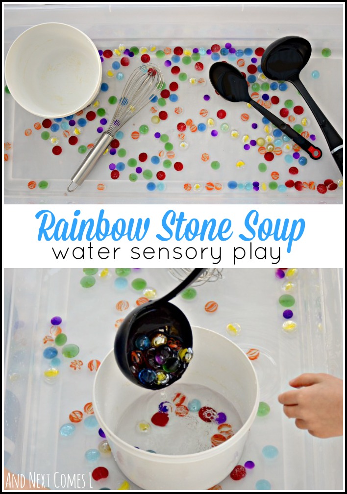 Rainbow stone sensory soup: fine motor water sensory play for toddlers and preschoolers from And Next Comes L