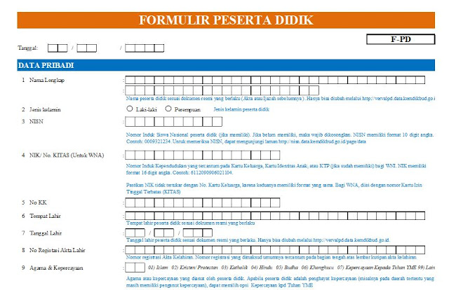 Download Formulir Peserta Didik Dapodik dan Panduannya